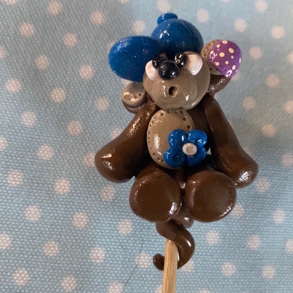 Handcrafted; Clay; Monkey; Plant Stick